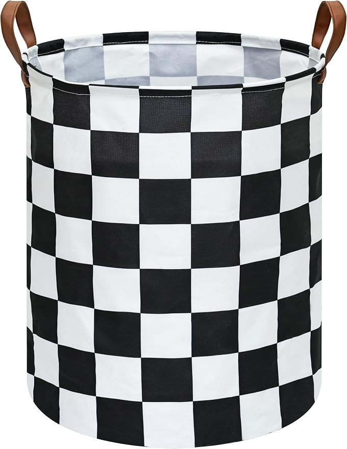 MAIZMZ Checkered Flag Canvas Storage Basket 63L Waterproof Laundry Hamper with Handles, Collapsible Racing Themed Organizer Bin for Boys Bedroom, Toys, Clothes, Gift Giving by Unknown