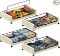 Tututry Under Bed Storage with Wheels, XXL 60L Under the Bed Storage Bins, Underbed Storage Containers with Lids & Label, Rolling Metal Drawer for Shoes, Clothes, Books, Toys (4-Pack Beige) by Tututry