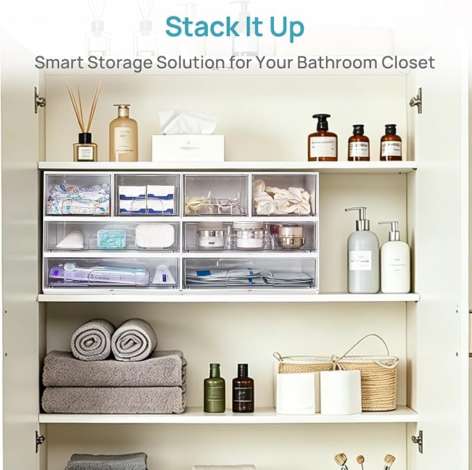 Vtopmart White Stackable Storage Drawers, 2 Pack Wide Organizers - Image 6