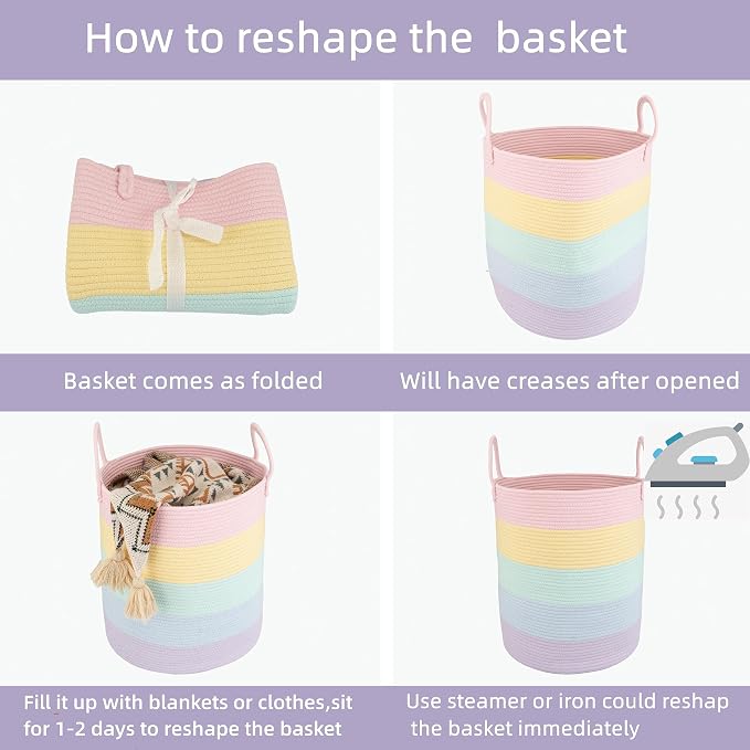 XUANGUO Rope Laundry Basket Hamper for Kids Girl Large, rainbow - Image 7