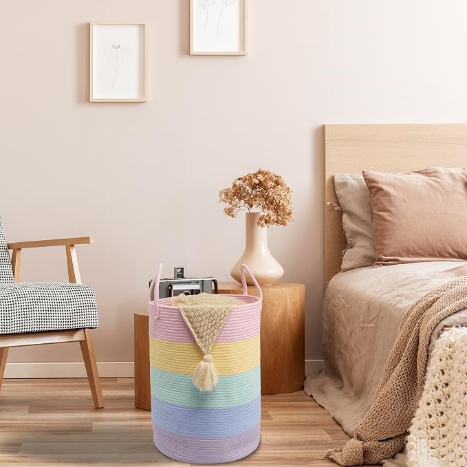 XUANGUO Rope Laundry Basket Hamper for Kids Girl Large, rainbow - Image 5