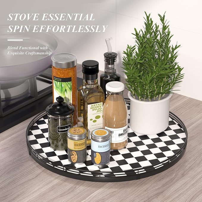 AMH18-Inch Black and White Checkerboard Lazy Susan Decorative Tray - Image 5