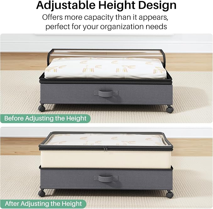 Kitstorack 2Pack Height-adjustable Under Bed Storage with Wheels, Under Bed Storage Containers,Under Bed Shoe Storage Organizer with Clear Window&Label, Suitable for Clothes Storage, Beige & Gray - Image 7