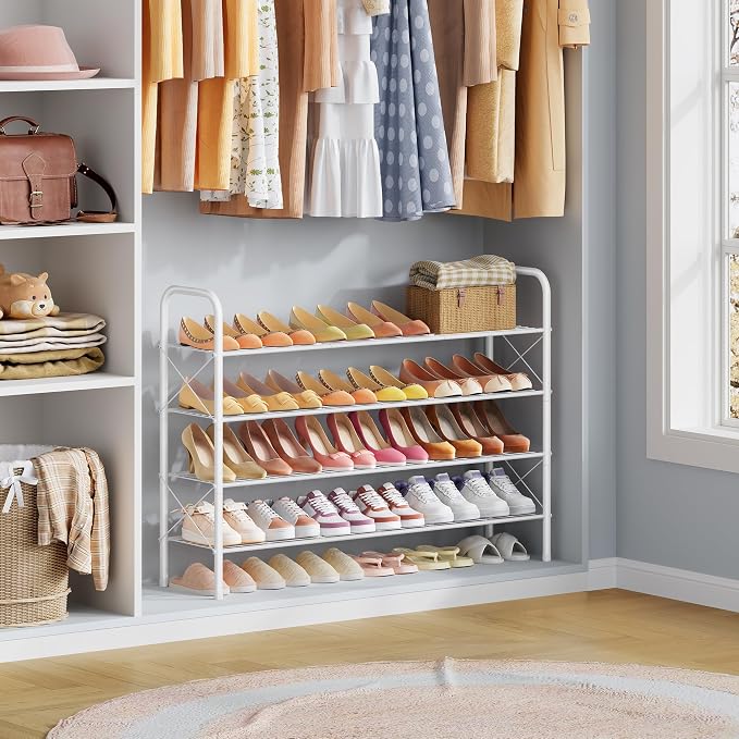 Hoctieon 4 Tier Mesh Style Shoe Rack, Entryway Shoe Shelf, Shoe Storage Organizer, Shoe Rack for Closet, Space Save for Bathroom, Garage, Hallway, Bedroom, Living Room, White - Image 6