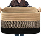 Goodpick Large Woven Blanket Basket, Rectangle, Black Jute, 75L by Goodpick