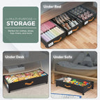 Under Bed Storage with Wheels, 2 Pack (36L Each)| Low Profile Storage Organizer with Clear Window, Double Zipper & 360° Locking Wheels – Rolling Metal Drawer for Clothes, Shoes, & More (Black) - Image 6