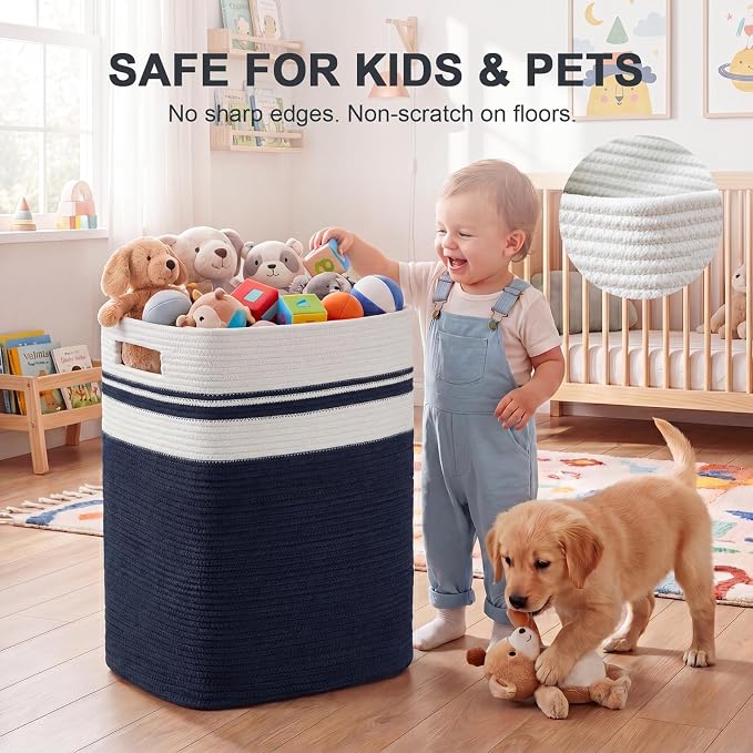 OIAHOMY Laundry Hamper Collapsible Laundry Basket Clothes Organizer Blue - Image 4