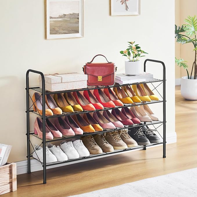 Hoctieon 4 Tier Mesh Style Shoe Rack, Entryway Shoe Shelf, Shoe Storage Organizer, Shoe Rack for Closet, Space Save for Bathroom, Garage, Hallway, Bedroom, Living Room, Black - Image 2