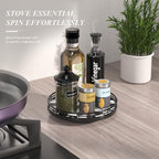 AMH 9-Inch Black and White Checkerboard Lazy Susan with Oak Base - Image 2