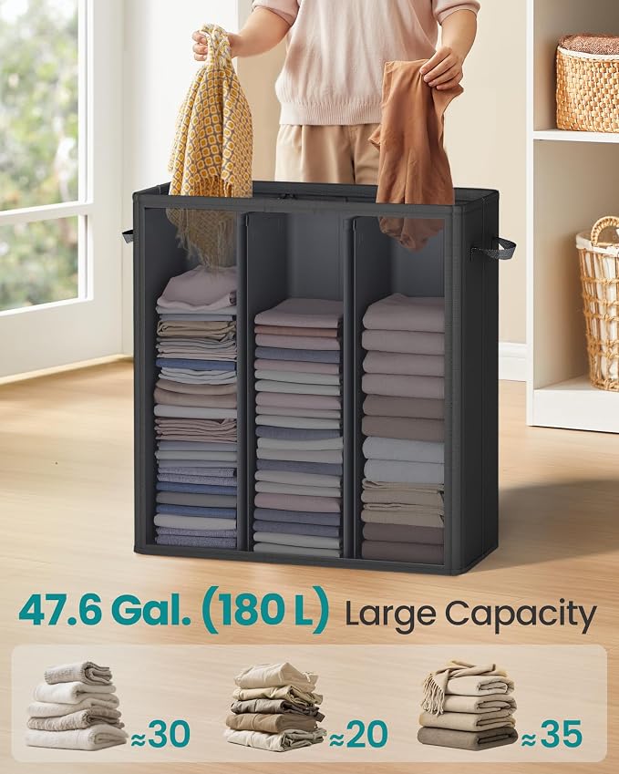 SONGMICS 160L Laundry Hamper, 4-Compartment Laundry Sorter with Lid - Image 3