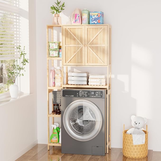 Bamboo Over-the-Toilet Storage Cabinet with Shelves for Small Bathrooms - Image 4