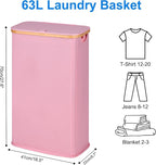 efluky Slim Laundry Basket with Lid, Narrow Laundry Hamper with Removable Bag, Skinny Dirty Clothes Basket with Bamboo Handles for Bathroom, Bedroom & Laundry Room, 63L Pink - Image 5