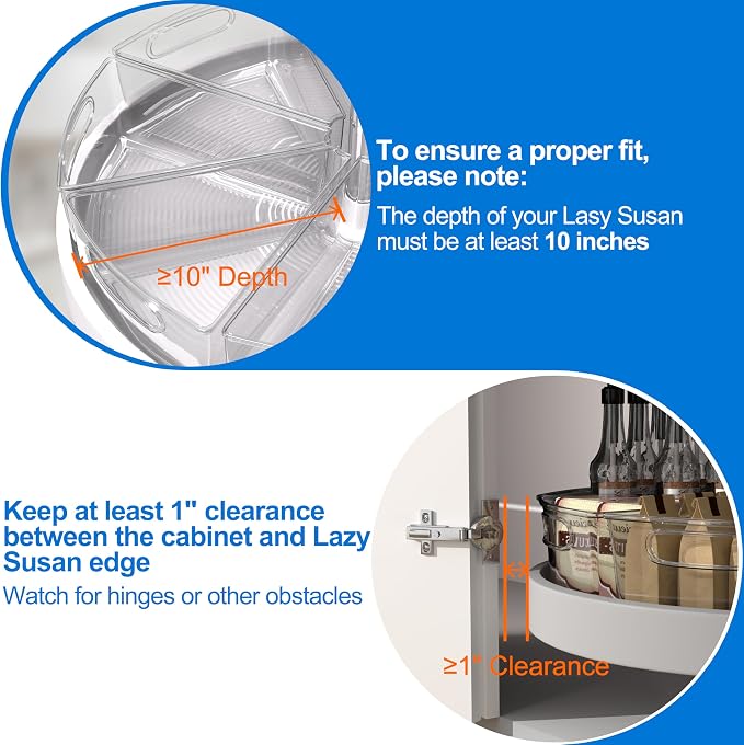 JOWBOOW Lazy Susan Organizer Bins for 26"-27" Diameter Corner Cabinet Lazy Susan, 6 Pack, Clear Plastic Cabinet and Pantry Storage Bin, 1/8 Wedge-Food Safe, BPA Free - Image 5