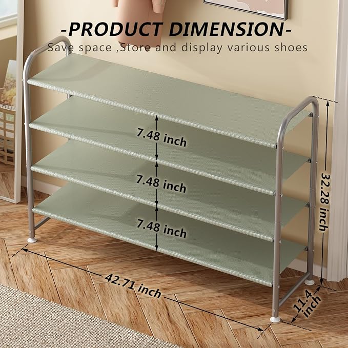 INGIORDAR 4 Tier Long Shoe Rack Organizer for Closet Metal Shoe Storage - Image 3