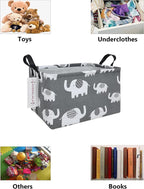 Rectangular Collapsible Laundry Basket with Side Handles, Elephant - Image 3