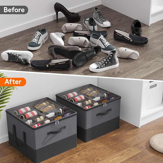 Lifewit Shoe Storage Organizer for Closet, Holder Box, 2 Pack, Black&Gray - Image 7