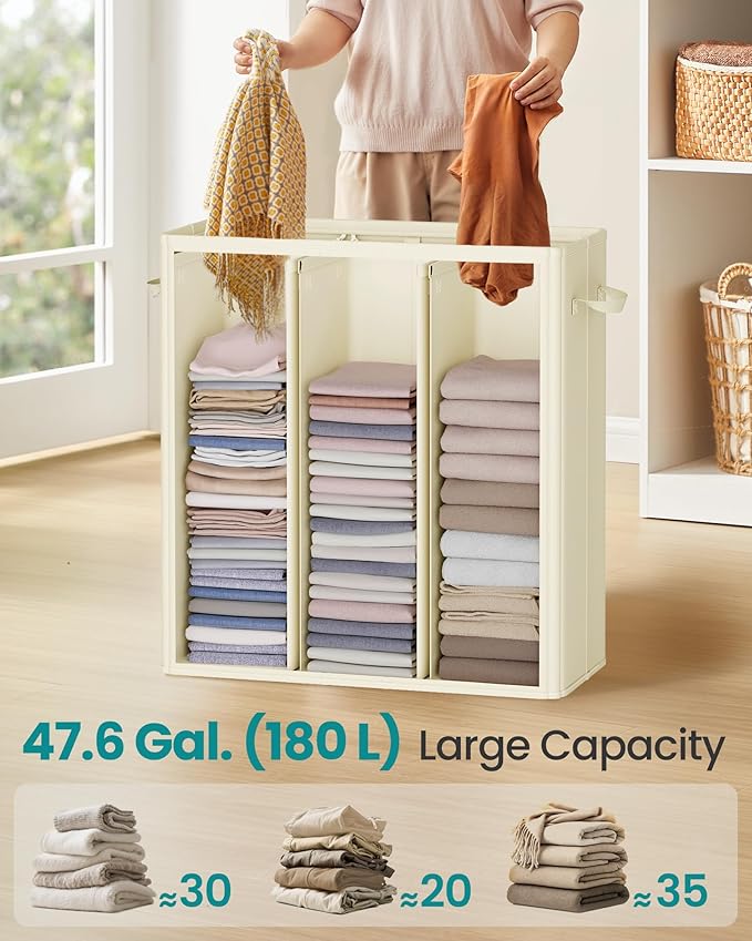 SONGMICS 160L Laundry Hamper, 4-Compartment Laundry Sorter with Lid - Image 3