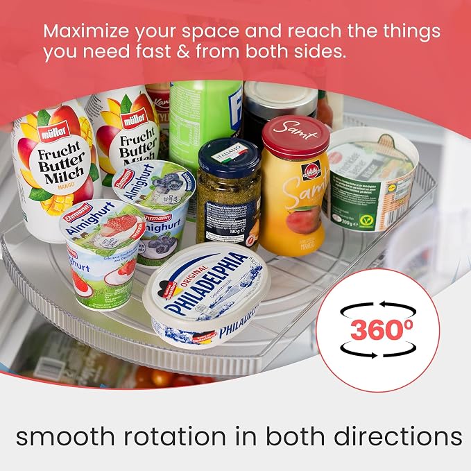 Lazy Susan for Refrigerator - 360° Turntable Refrigerator Organizer and Storage Tray for Fridge, Cabinet & Pantry - Rectangle Lazy Susan (16.5"x11.5"x1.5") - Image 3