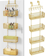 HapiRm Over The Door Organizer - Hanging Door Organizer with 4 Metal Large Capacity Baskets and Adjustable Coat Hook for Bathroom Bedroom Kitchen Pantry Closet Cabinet by HapiRm