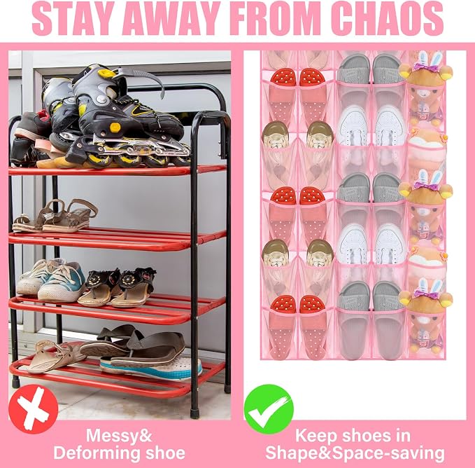 Windyun 1 Pcs 40 Pocket Over the Door Shoe Organizer Hang,Pink - Image 2