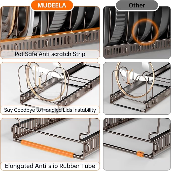 MUDEELA Expandable Pot Pan Lid Organizers inside Cabinet, 12 Divider-Bronze - Image 4