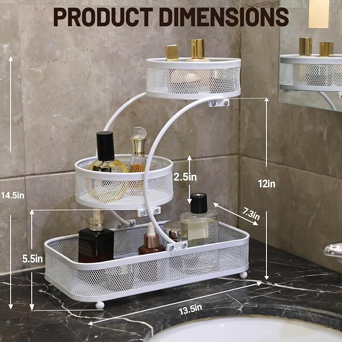 3 Tier Bathroom Counter Organizer-Metal Makeup Organizer for Vanity - Image 2