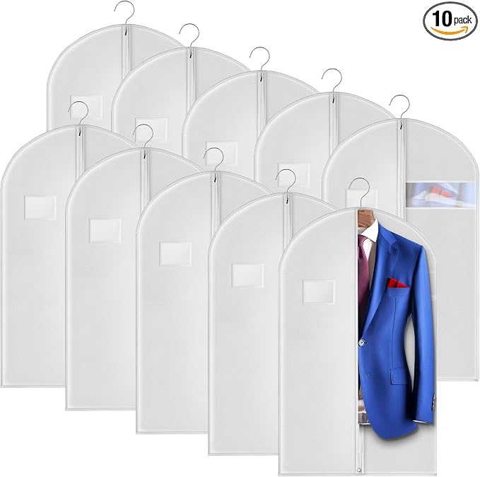 Hleelomi 10 Pack 40-in Garment Bag for Hanging Clothes Suit Bag White by Hleelomi
