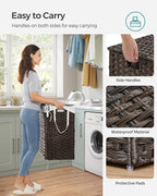SONGMICS Laundry Hamper with Lid, 110L Double Wicker Basket, 6 Mesh Bags - Image 7