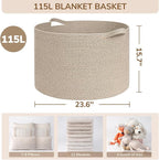 INDRESSME 115L Extra Large Woven Wicker Blanket Basket Living Room - Image 2
