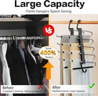 Pants Hangers Space Saving - 4 PCS Closet Organizer and Storage Jean Hangers, Stainless Steel Anti-Slip Clothes Hanger Scarf Holder Pants for Jeans Leggings Trousers Rack for Back to School, Black - Image 2