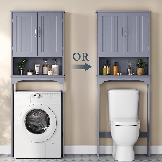 Yaheetech Over the Toilet Storage Cabinet, Bathroom Organizer, Gray - Image 7