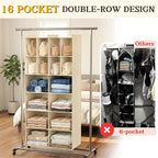 6 Tier Hanging Closet Organizer, 16 Compartments Dual Row Storage, Beige | Closet Organizers and Storage with Large & Small Pockets, 3 Sturdy Hooks Support Heavy Loads, Ideal for Dorm, Garment Rack - Image 4