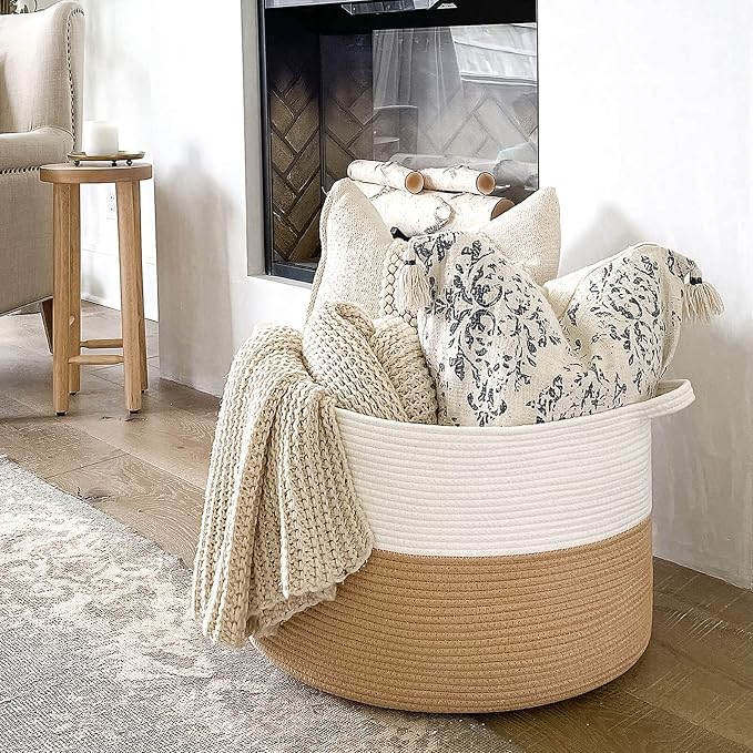 INDRESSME XXXLarge Woven Rope Blanket Basket Living Room, 90L - Image 3
