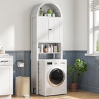Arched Over The Toilet Storage Cabinet with Fluted Doors, 4 Tier Small Bathroom Shelf Organizer, Arched Bathroom Cabinet, Narrow Slim Toilet Rack, Adjustable Shelf, Wood, White - Image 4