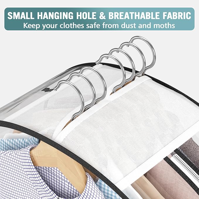 Liuoud Clear Garment Bags for Hanging Clothes 10” Gusseted, 6 Pack, 40” | Suit Bags for Closet Storage with Large Metal Zipper, Breathable odorless Hanging Plastic Clothes Cover for Coat Dress Fur - Image 5