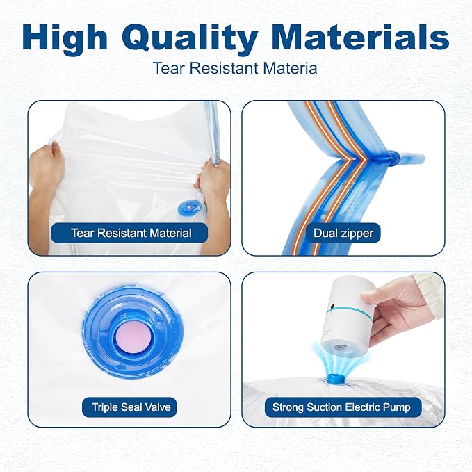 HOUSE DAY 10 Medium Vacuum Seal Bags For Clothing Travel, 80% Space Saving Travel Vacuum Bags with Electric Pump, Vacuum Storage Bags For Clothes, Blankets, Moving, Camping, Toys, Reusable & Durable - Image 4