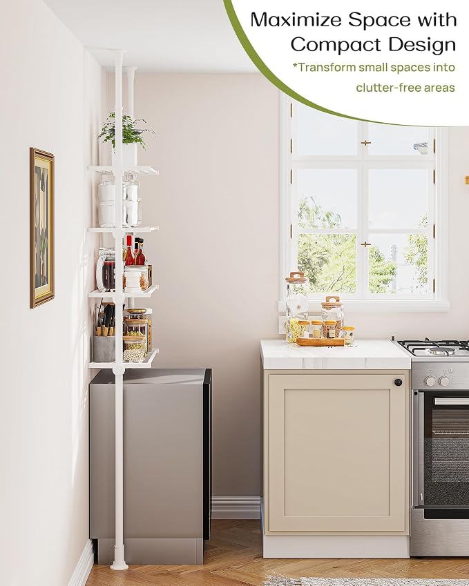 ALLZONE Adjustable Over The Toilet Storage Shelf, 4-Tier Ample Bathroom Organizer and Storage, Tension Mounted Above Toilet Storages Cabinet for Versatility, Fits 66-113 Inch Heights, White - Image 6