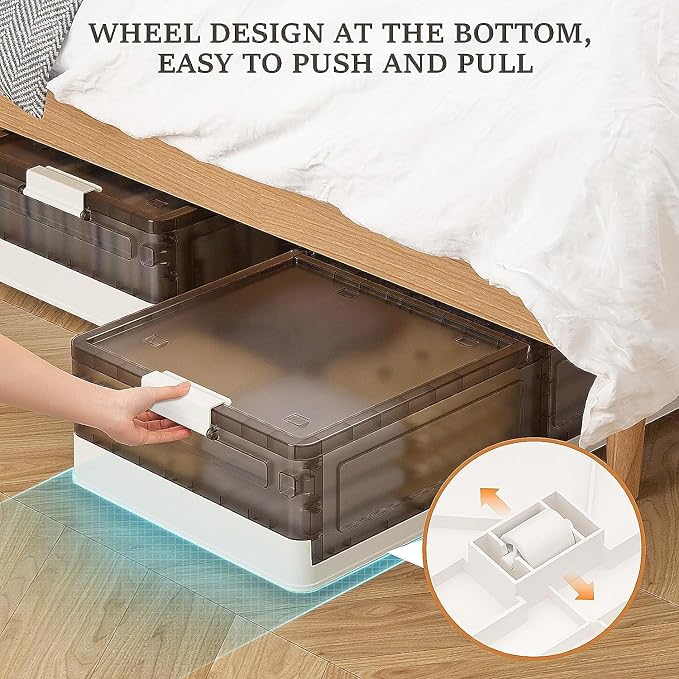 Under Bed Storage Containers - 3Pack, Stackable Under Bed Rolling Storage Plastic Containers, 11.5Gal Storage Bins with Wheels, Multi-purpose Storage Bins with Lids for Clothes, Shoes, And Duvets - Image 2