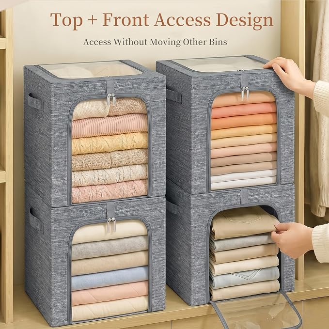 GoMaihe Blanket Storage Bins with Metal Frame for Closet, 55L 6-Pack Grey - Image 5