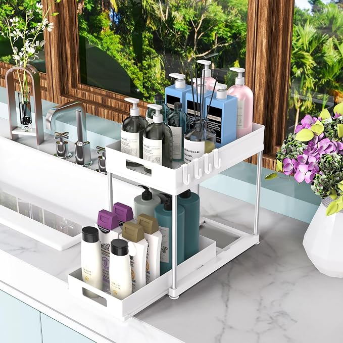 2 Pack Under Sink Organizer with Double Pull-Out Drawer, White - Image 4