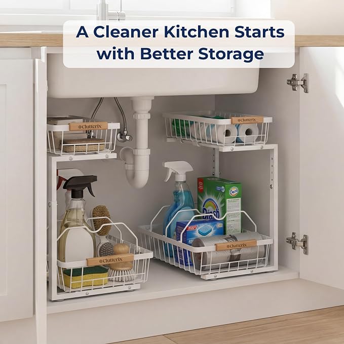 Under Kitchen Sink Organizer with LED Lights, 2 Pack, 2-Tier - Image 3