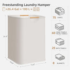 STORAGE MANIAC 1-Pack Large Laundry Hamper, 100L (26.4 Gal) Collapsible Laundry Basket with Bamboo Handles, Freestanding Waterproof Clothes Hamper for Laundry Room, Bedroom, Dorm, Towels, White - Image 4