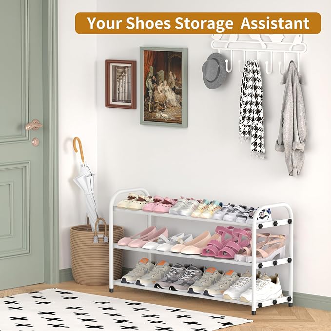 Hleelomi 3-Tier Metal Expandable Shoe Rack for Closet and Entryway, White - Image 5