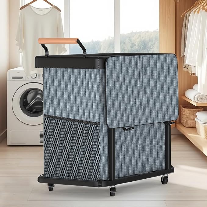 Rolling Laundry Hamper with Wheels, Laundry Hamper 3 Section with Lid Gray - Image 7