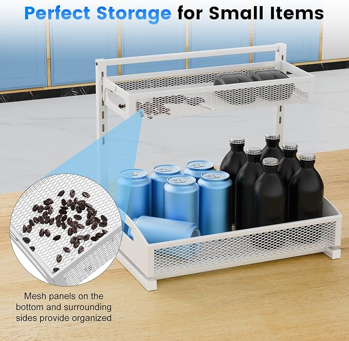 Petiza Metal Under Sink Organizer, Pull Out Cabinet Organizer Rack with Silk-Smooth Bottom Drawer, 5-Level Adjustable, Multi-Purpose Storage Shelf for Bathroom, Kitchen, Vanity, Pantry (2-Pack) - Image 7