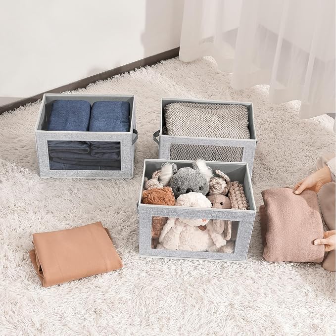Homsorout Fabric Storage Bins with Lids - 3 Packs Storage Cubes with Window, Foldable Storage Baskets Bins for shelves, Closet Storage Boxes for Towels, Clothes, Home, Office, Blended - Image 6