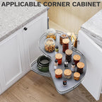 DWVO Corner Cabinet Pull-Out Organizer, 2-Tier Blind Corner Shelf with 270° Swing-Out Tray, Right Swing, Heavy-Duty Chrome Plated Iron, 32.7"x17.3"x21.3", Gray - Image 2