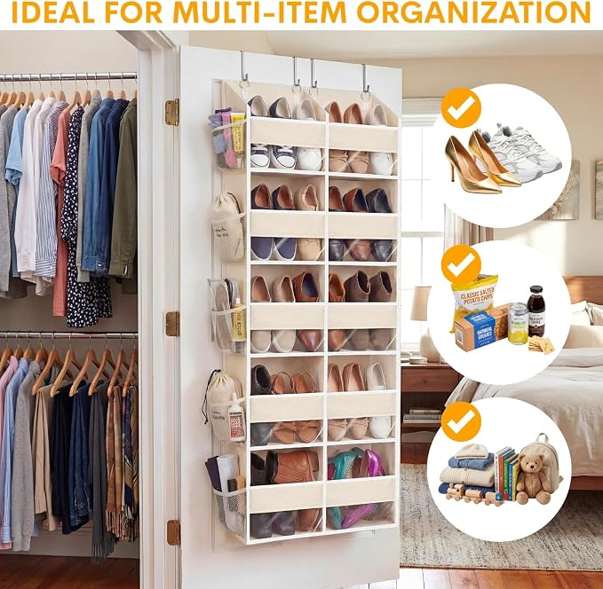 Ofiray-home Over the Door Organizer 5 Tiers,Extra Large Behind Door Storage of 10 Compartments,80 lbs Weight Capacity Over the Door Storage, Door Hanging Organizer for Closet, Diaper Organizer, Beige - Image 5