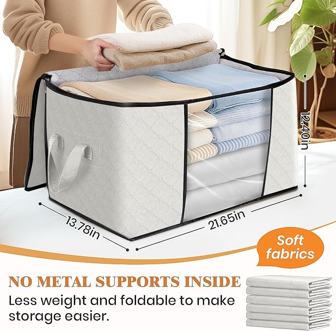 Fab totes 4 Pack Storage Bags for Clothes Blanket Storage Bins with Lids | Foldable Closet Organizers with Zippers,Window and Handles,Fabric Storage Bins for Sweater,Comforter,Bedding,Dorm essentials - Image 2
