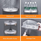 DUFU Adhesive Corner Shower Caddy with Hooks, Silver, 2 Pack - Image 3